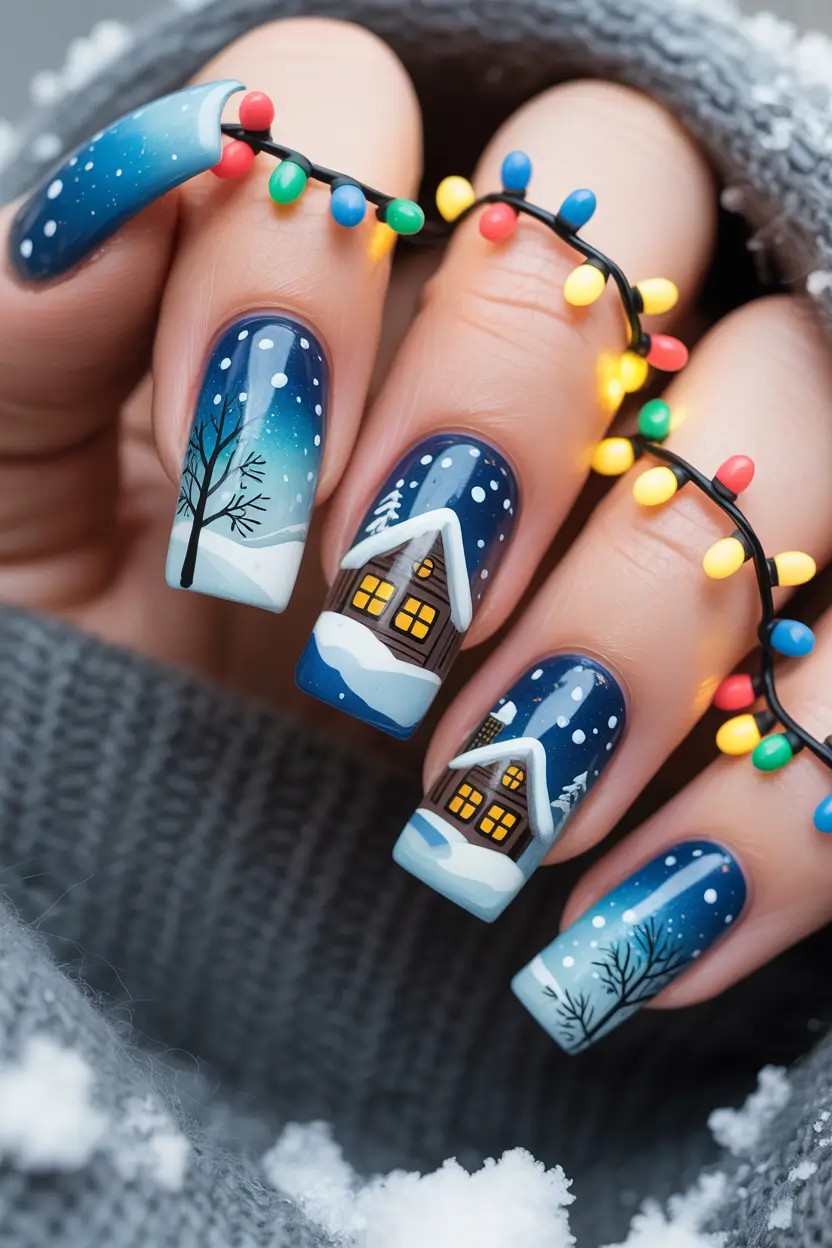christmas nail art Winter Cottage Dream