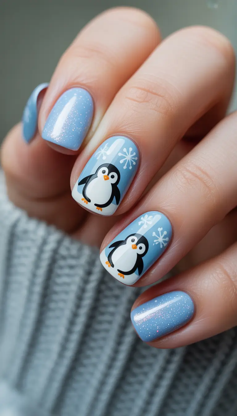 christmas nail art Playful Penguin Party
