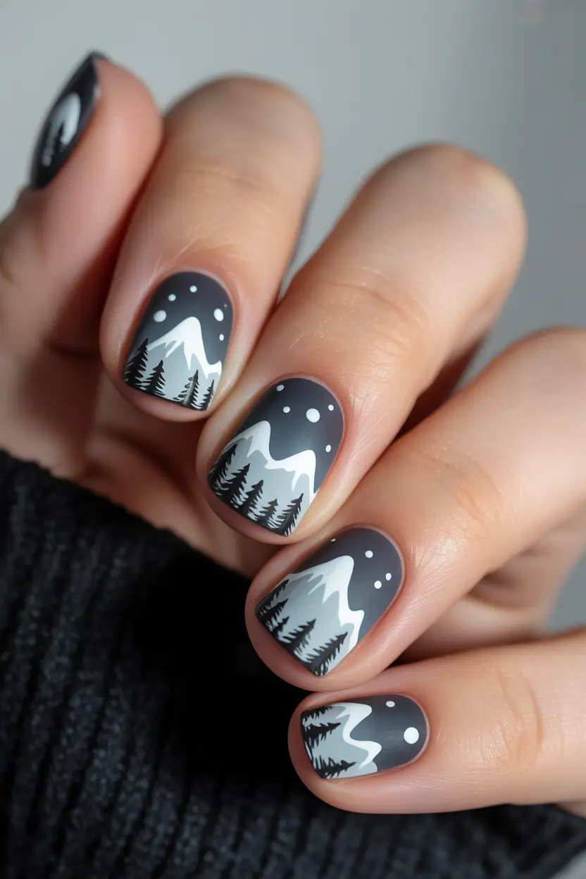 christmas nail art Snowy Mountain Serenity
