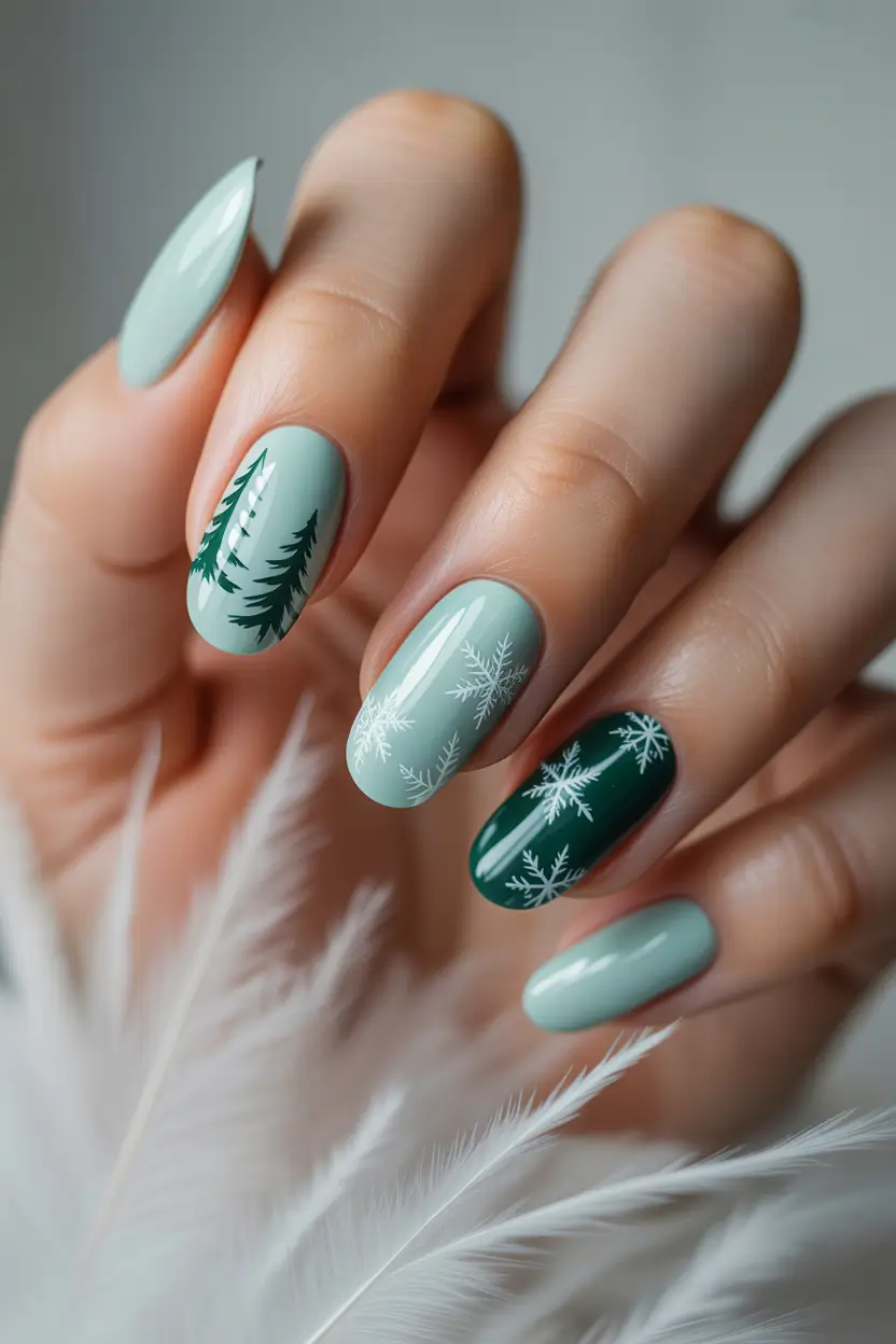 christmas nail color ideas 2025 Forest Frost Elegance