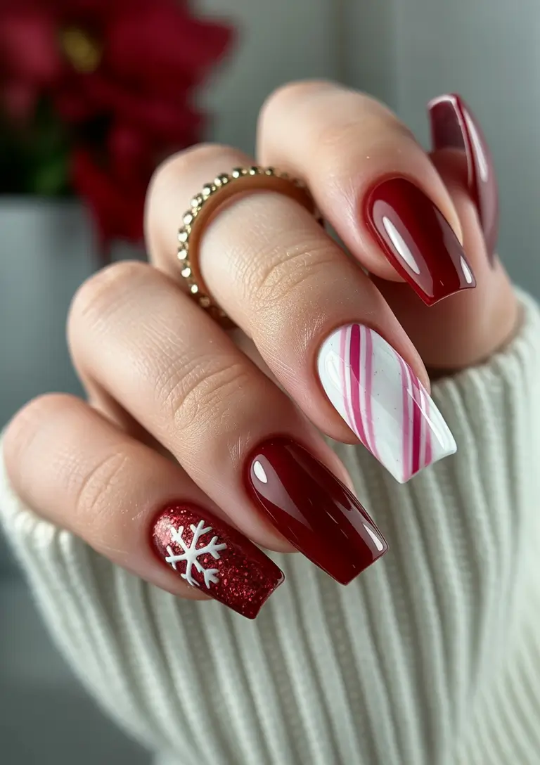 christmas nail color ideas 2025 Peppermint Glow