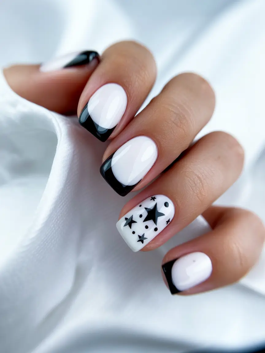christmas nail color ideas 2025 Starlight Monochrome