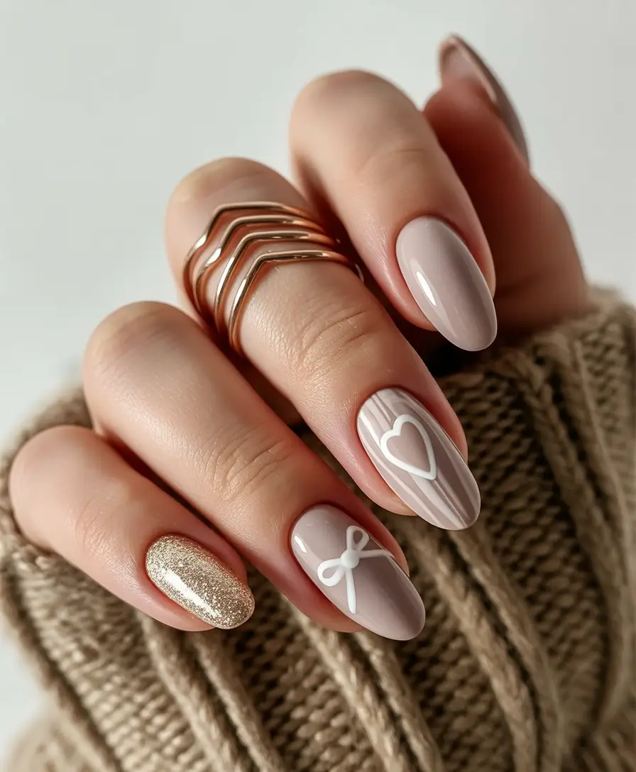 christmas nail color ideas 2025 Soft Beige Charm