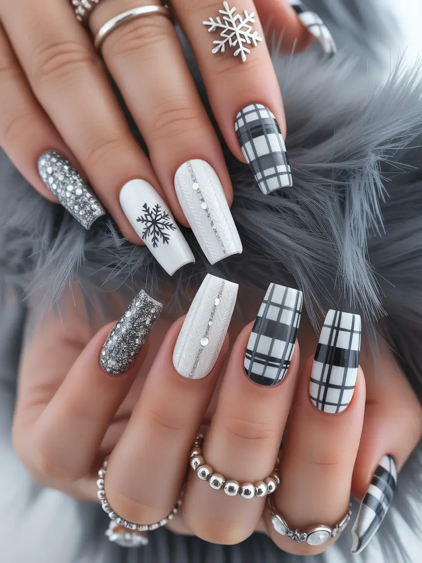christmas nail color ideas 2025 Winter Plaid Perfection