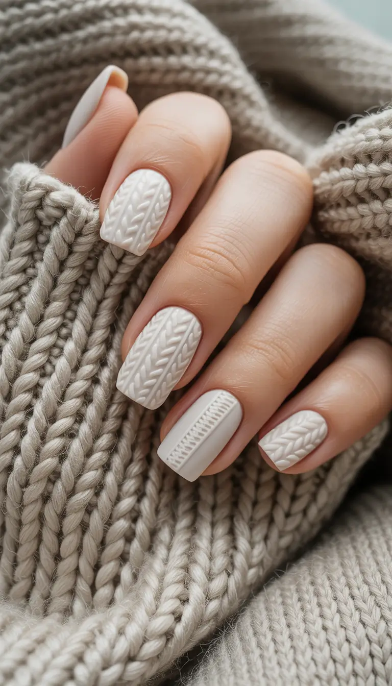 christmas nail color ideas 2025 Cozy Knit Neutrals