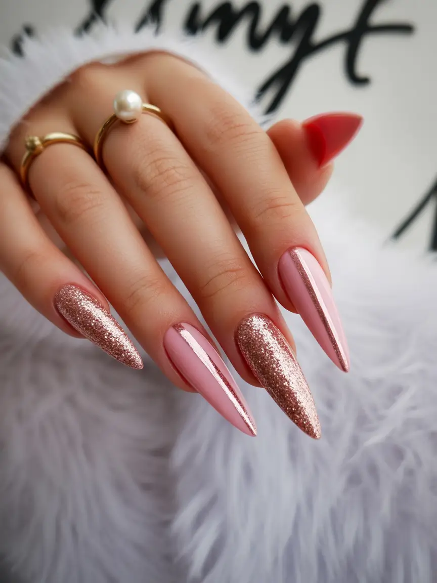 christmas nail color ideas 2025 Rose Gold Frost