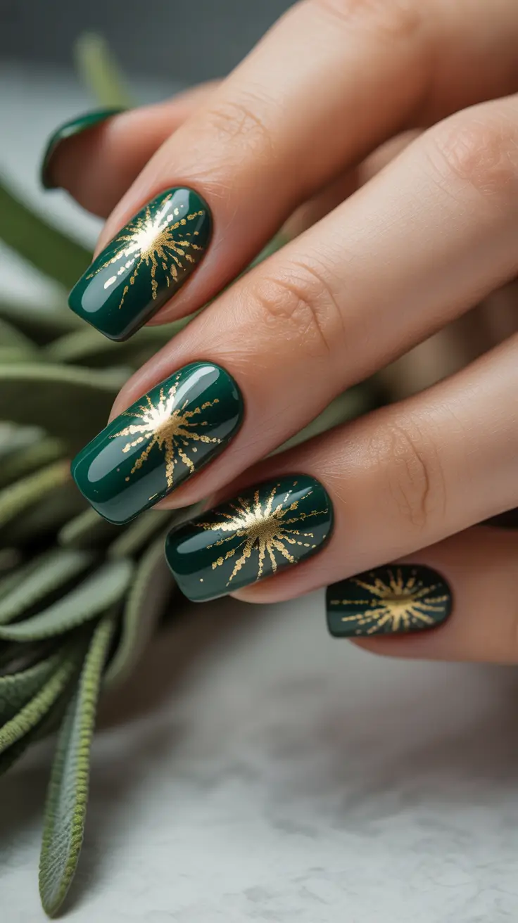 christmas nail color ideas 2025 Golden Evergreen Spark
