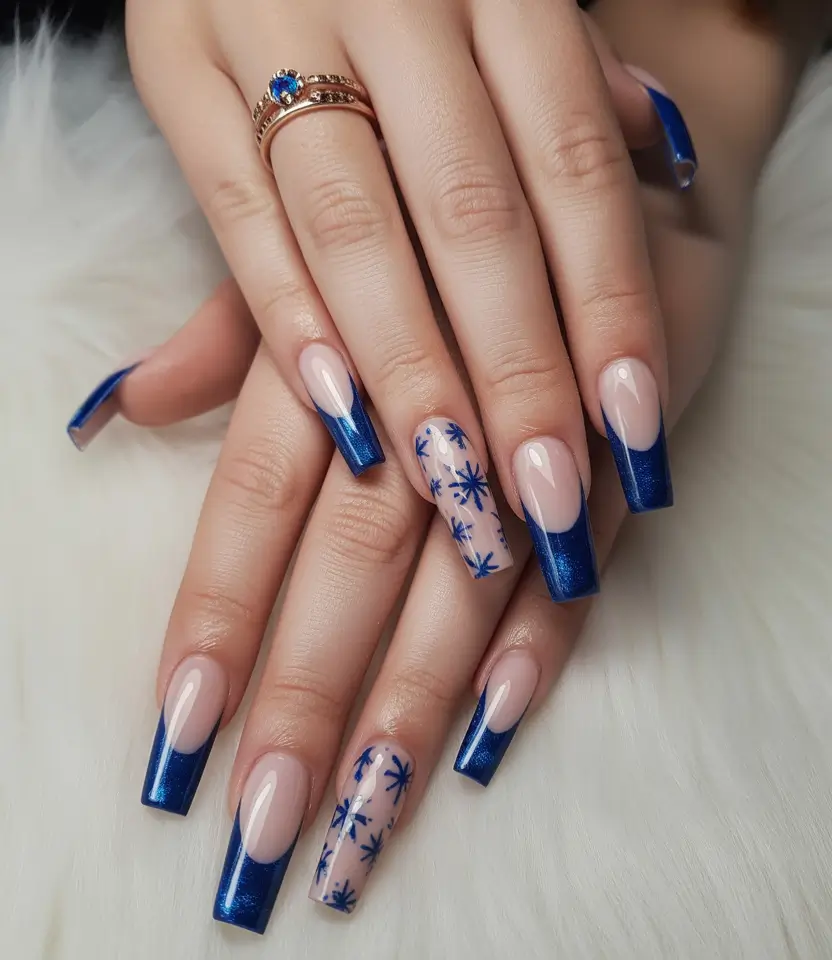 christmas nail color ideas 2025 Frosted Sapphire French