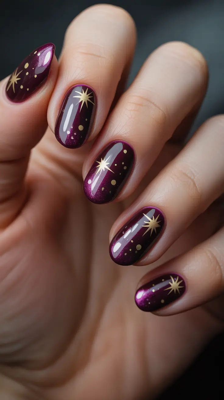christmas nail color ideas 2025 Celestial Wine Glam