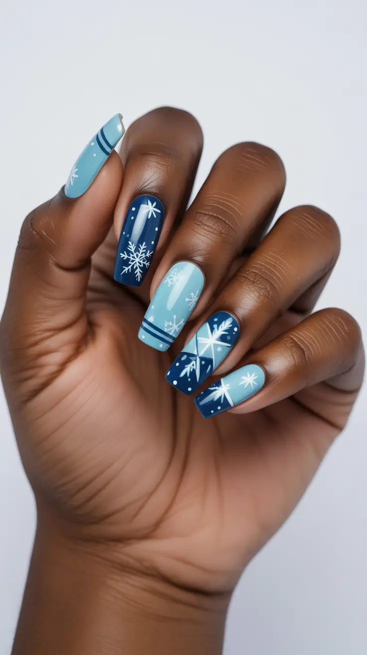 christmas nail color ideas 2025 Frosted Blue Wonderland