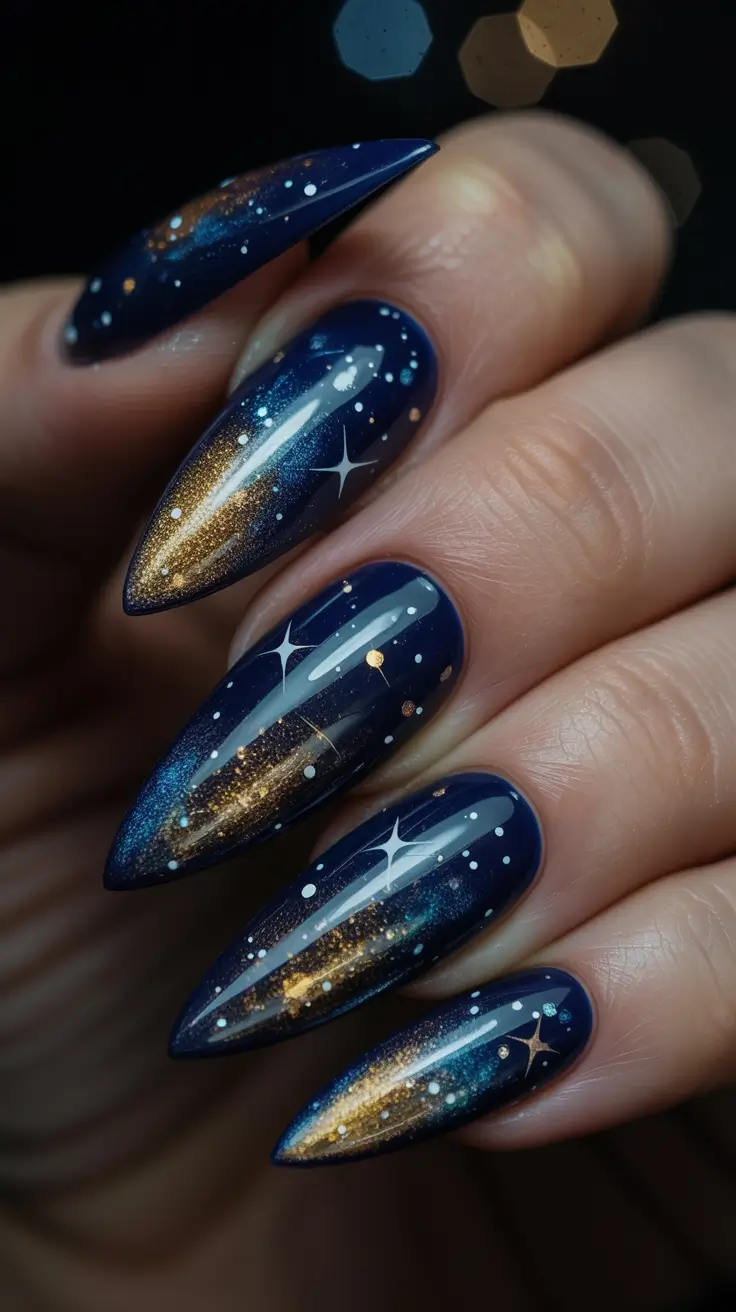 christmas nail color ideas 2025 Starry Midnight Elegance
