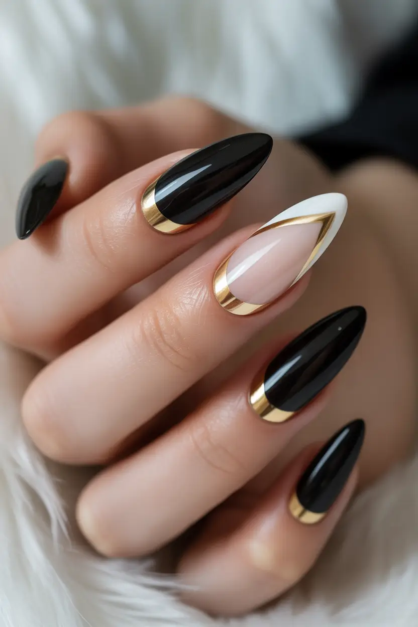 christmas nail color ideas 2025 Golden Edge Sophistication