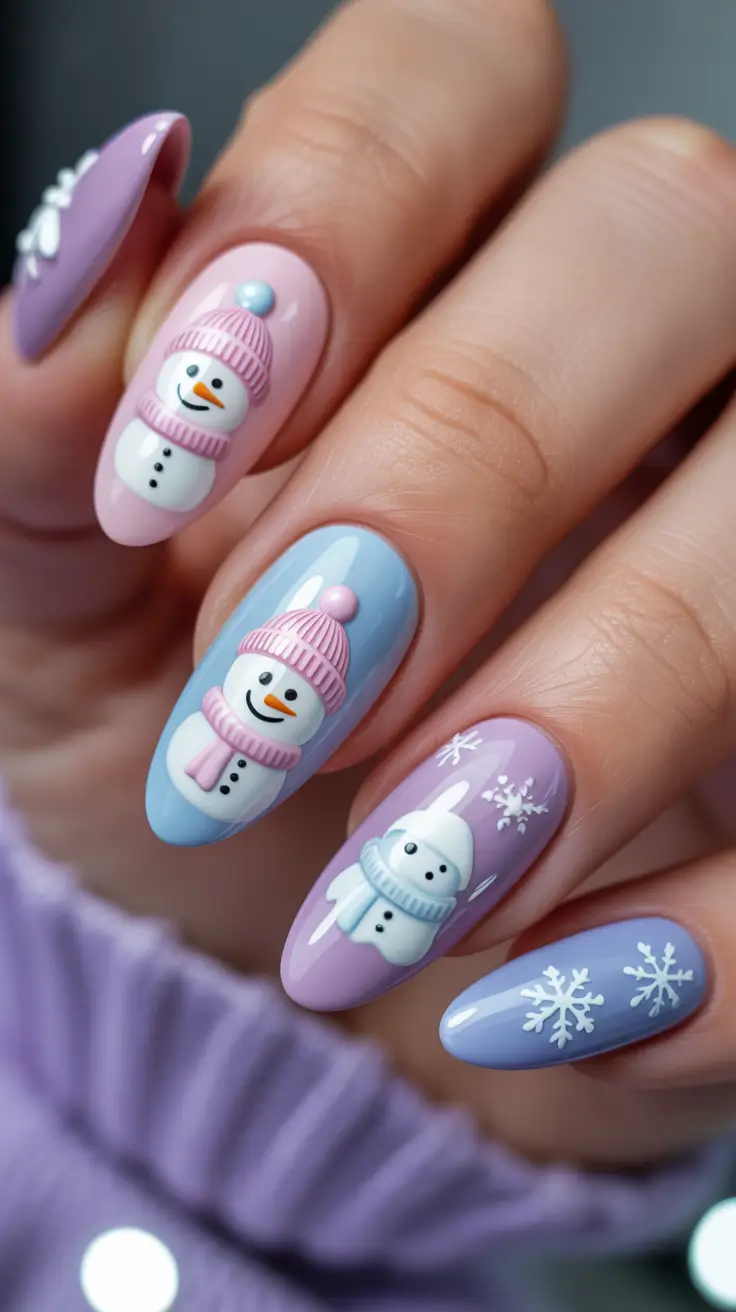 christmas-nail-design-Frosty-Pastel-Snowmen