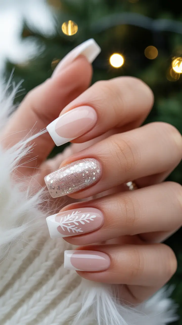 christmas-nails-acrylic-Snowflake-French-Elegance