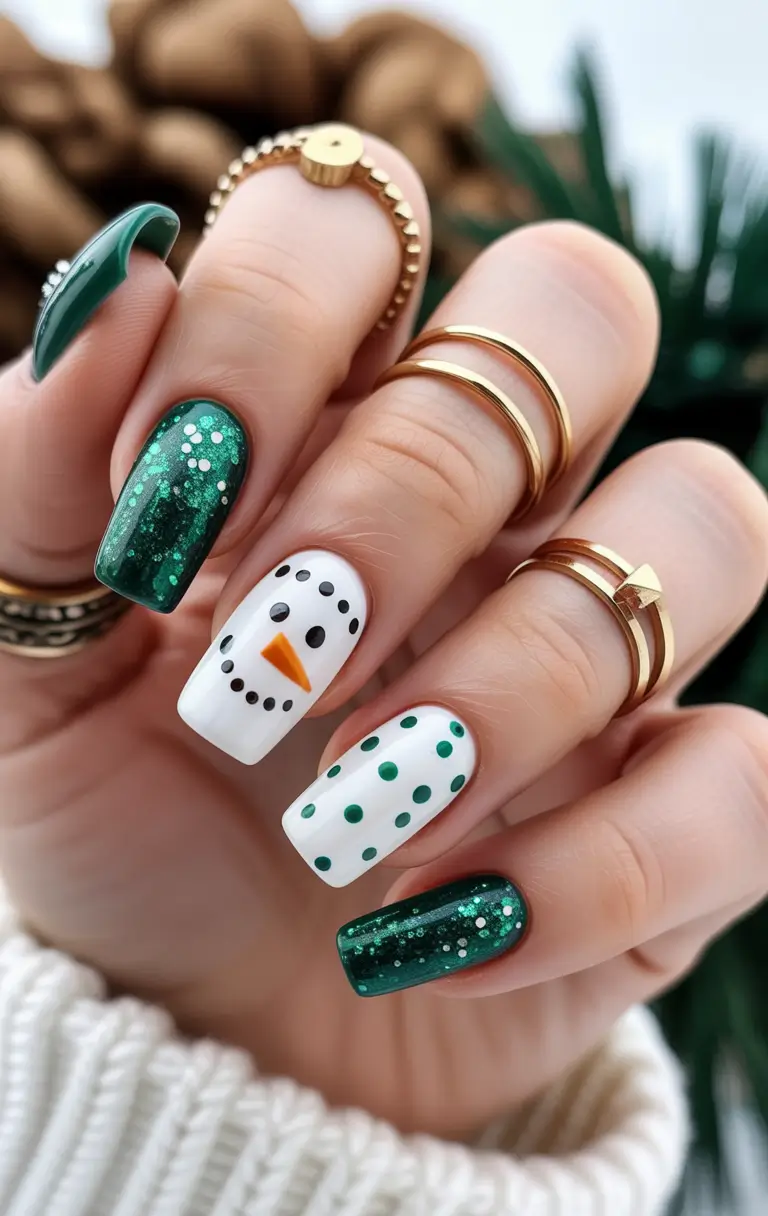 christmas-nails-acrylic-Snowman-Joy