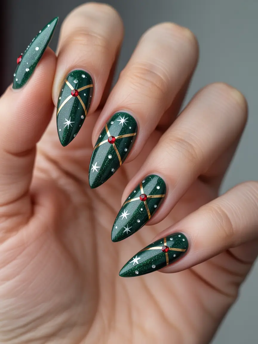 christmas-nails-acrylic-Holiday-Glam-Green
