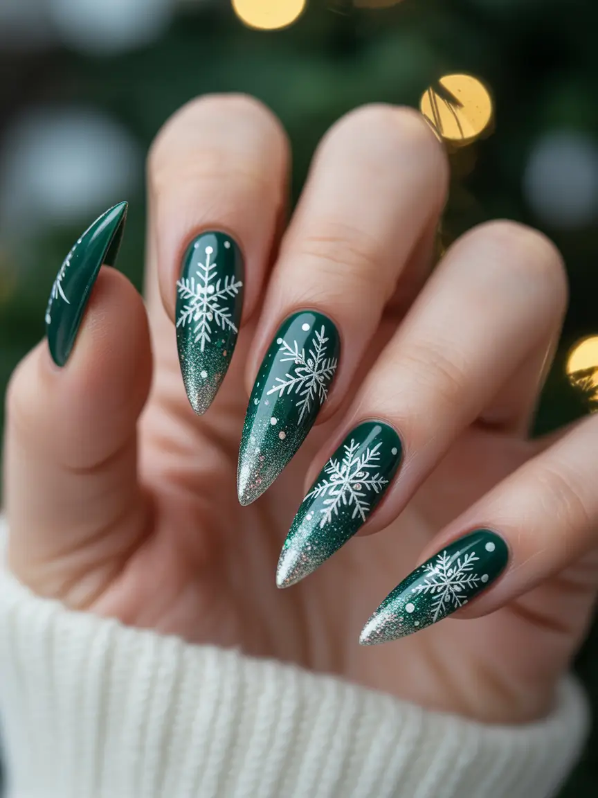christmas-nails-acrylic-Emerald-Snowfall