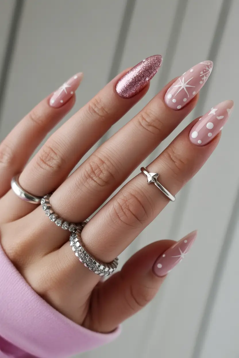 christmas-nails-acrylic-Rose-Gold-Sparkle