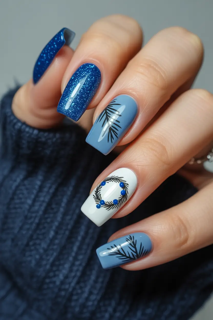 christmas-nails-acrylic-Frosted-Wreaths