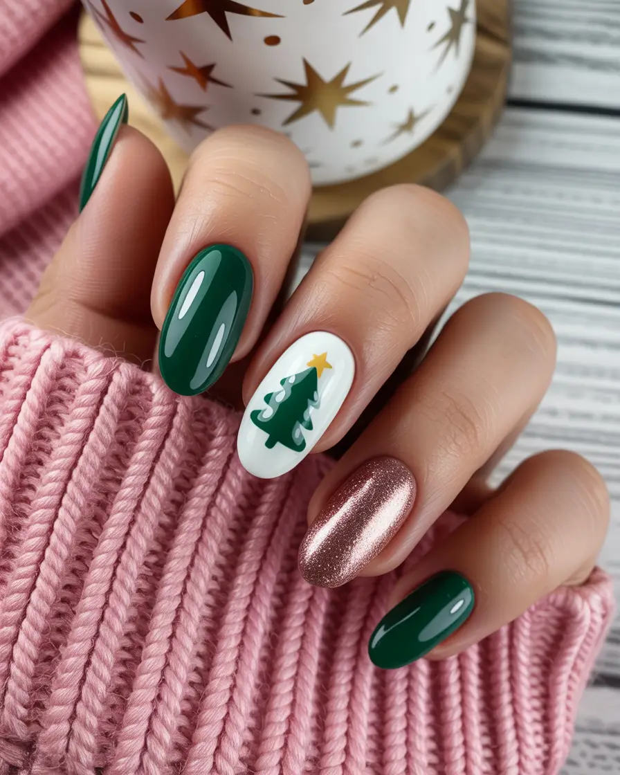 christmas-nails-acrylic-Classic-Evergreen-Charm