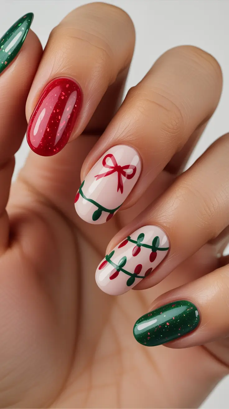 christmas-nails-acrylic-Wrapped-in-Ribbon