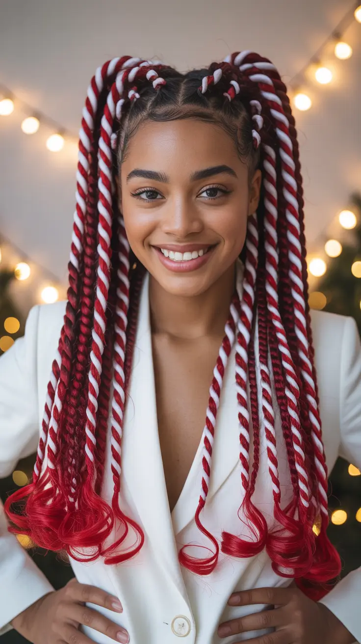 christmas party hairstyles red and white twisted braids