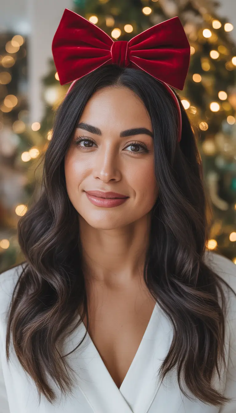 christmas party hairstyles velvet bow waves