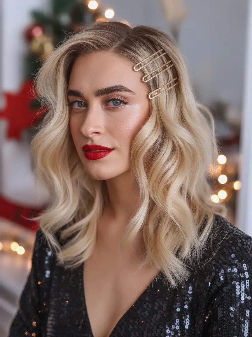 christmas party hairstyles golden hollywood waves with pins