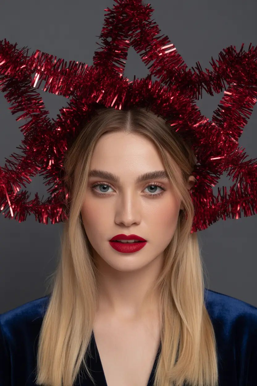 christmas party hairstyles red tinsel crown look