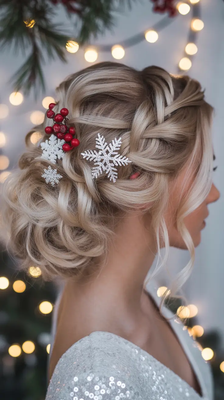 christmas party hairstyles frosted holiday updo with berries
