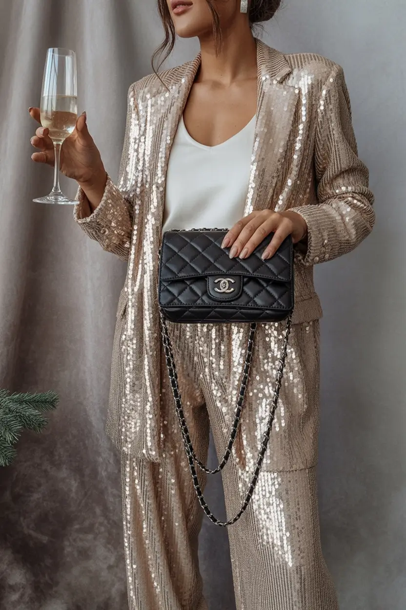 christmas party outfits Golden Luxe Power Suit