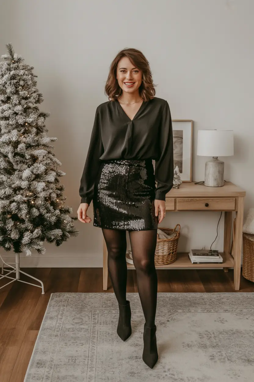 christmas party outfits Black Sequined Sophistication
