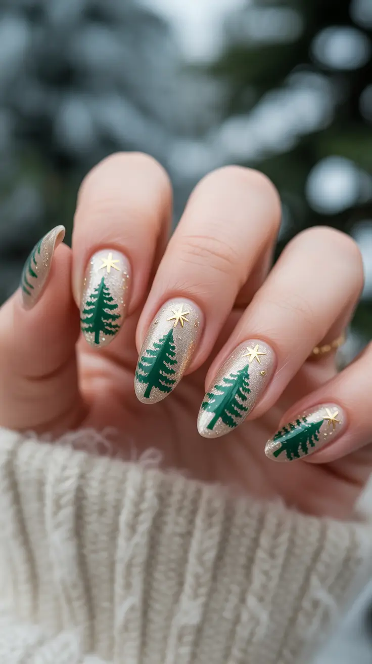 christmas tree nails Golden Glow and Evergreen Grace