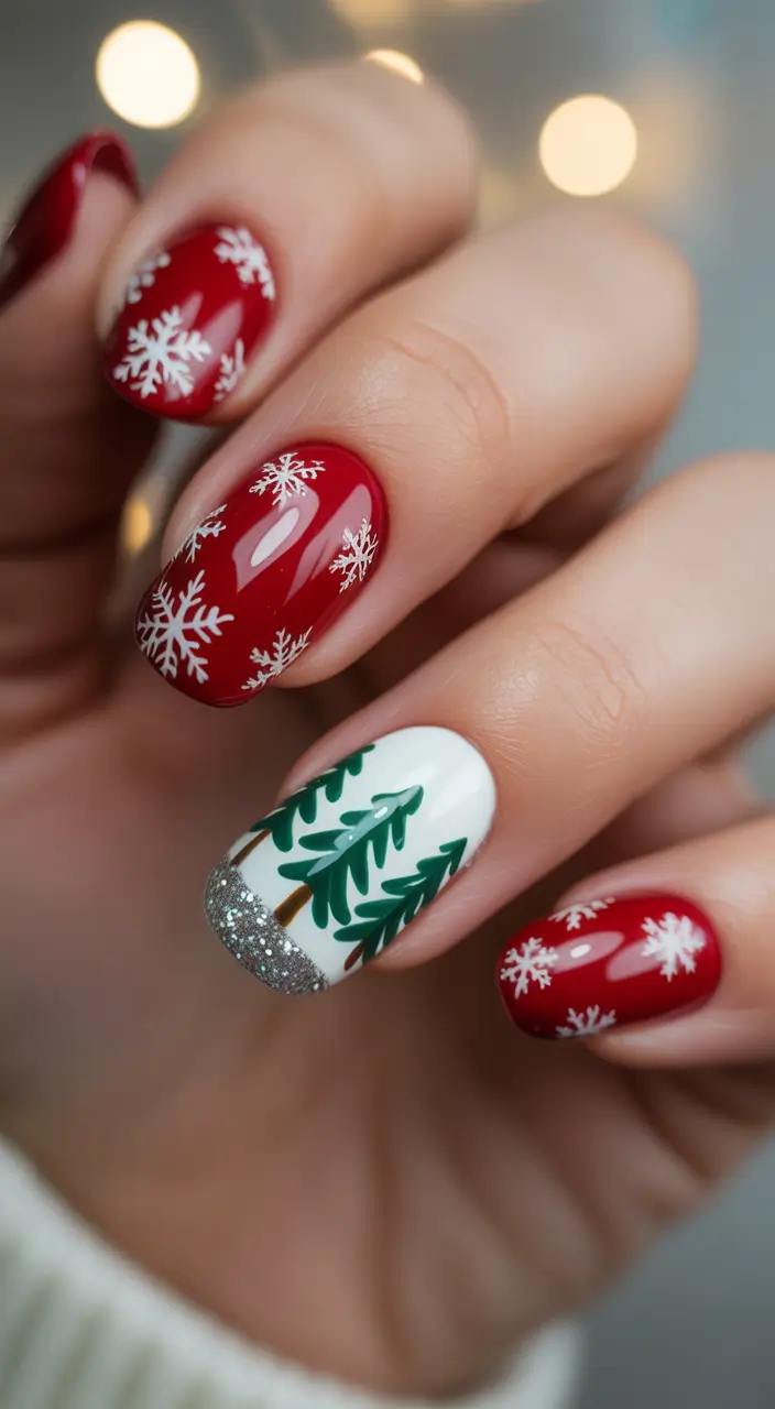 christmas tree nails Red Wonderland Spark