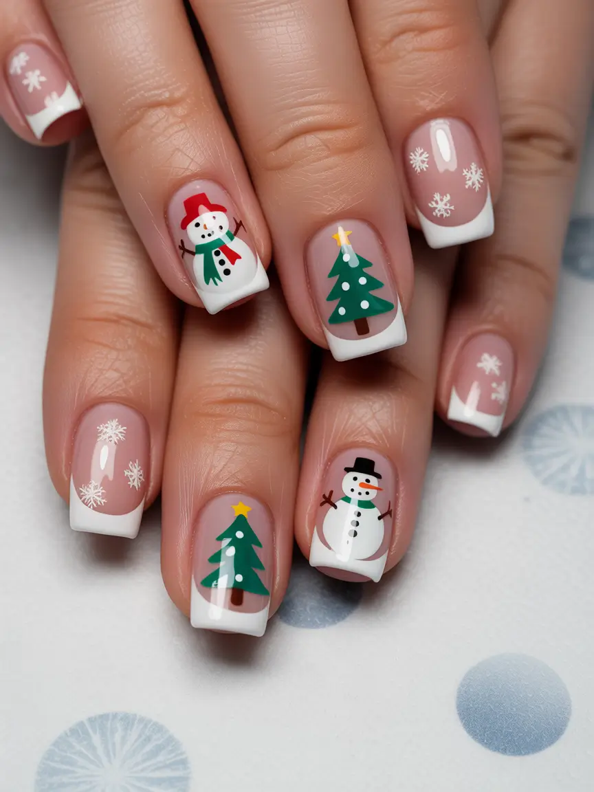 christmas tree nails Frosty Friends and Evergreen Cheer