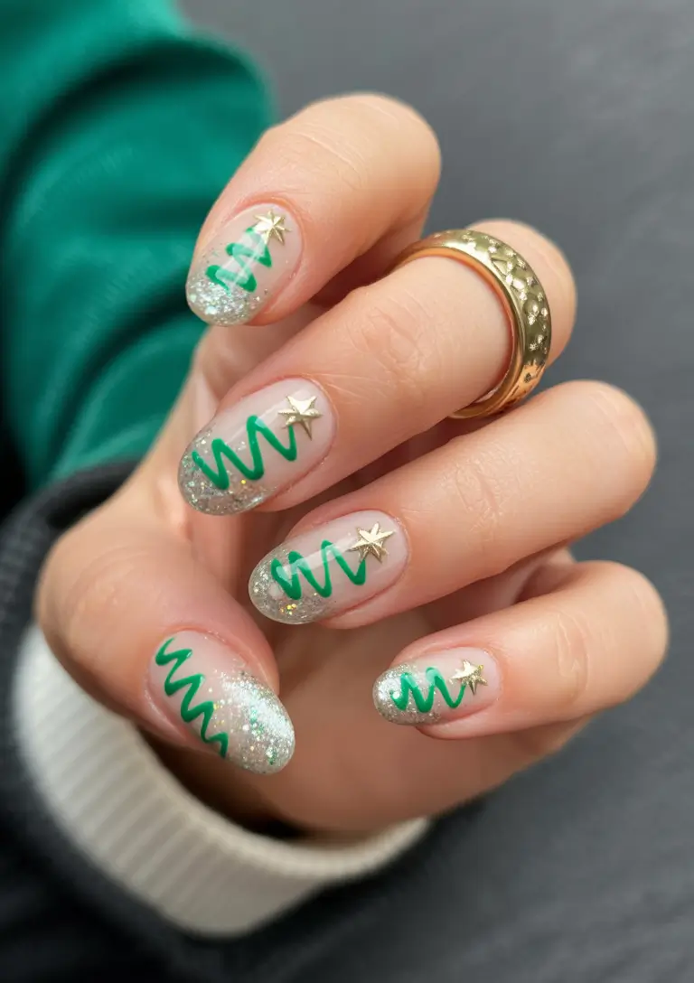 christmas tree nails Minimalist Sparkle Trees