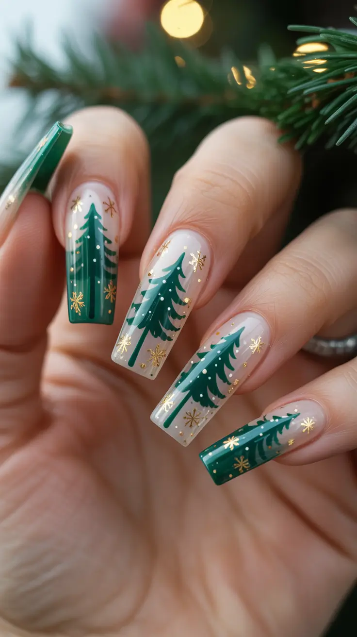 christmas tree nails Golden Forest Glam
