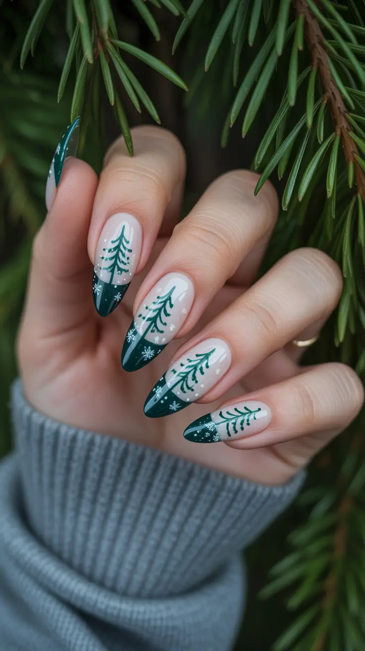 christmas tree nails Emerald Peaks and Snowfall
