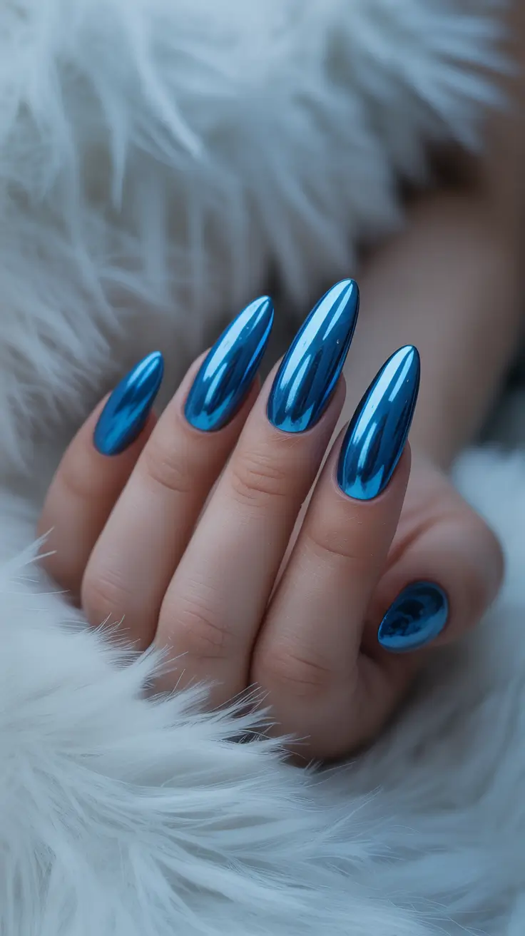 classy winter nails Electric Blue Chrome Allure