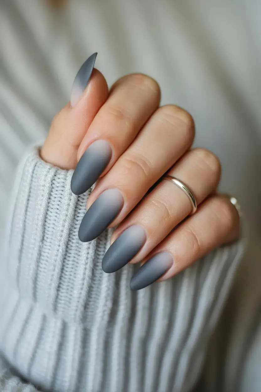 classy winter nails Frosted Matte Grey Ombré