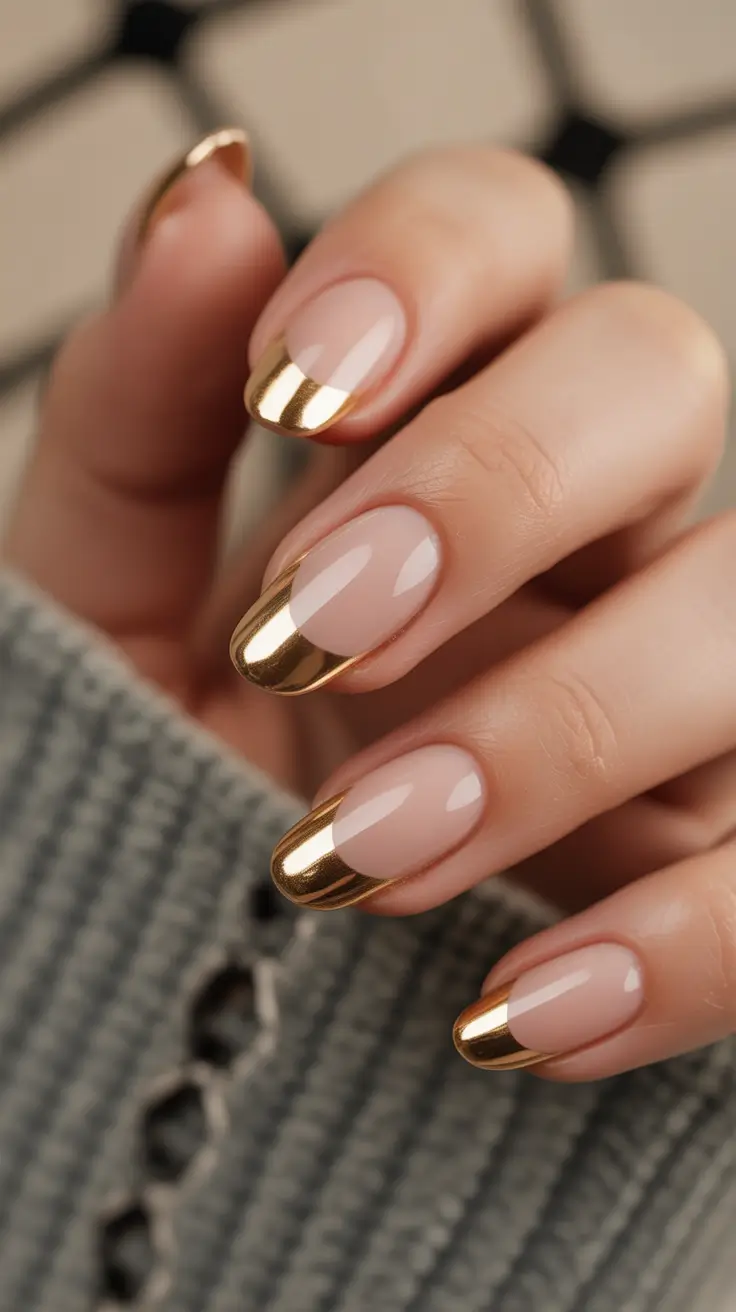 classy winter nails Golden French Luxe