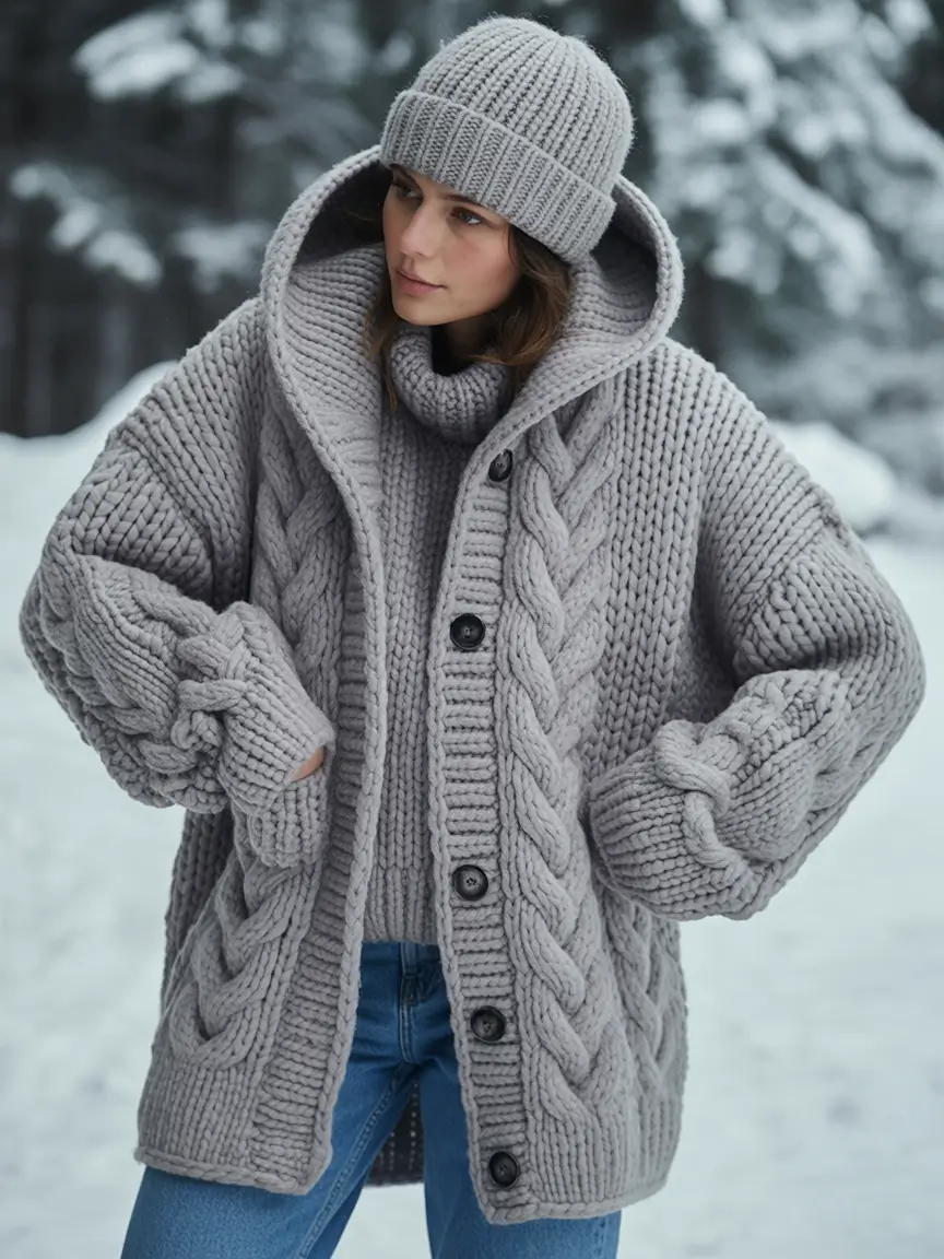 cozy winter outfits Chunky Knit Perfection in Grey