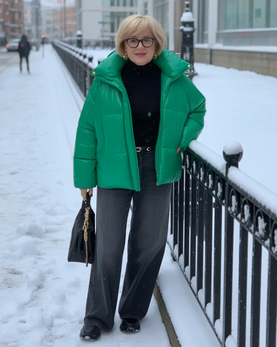 cozy winter outfits Emerald Green Puffer Statement