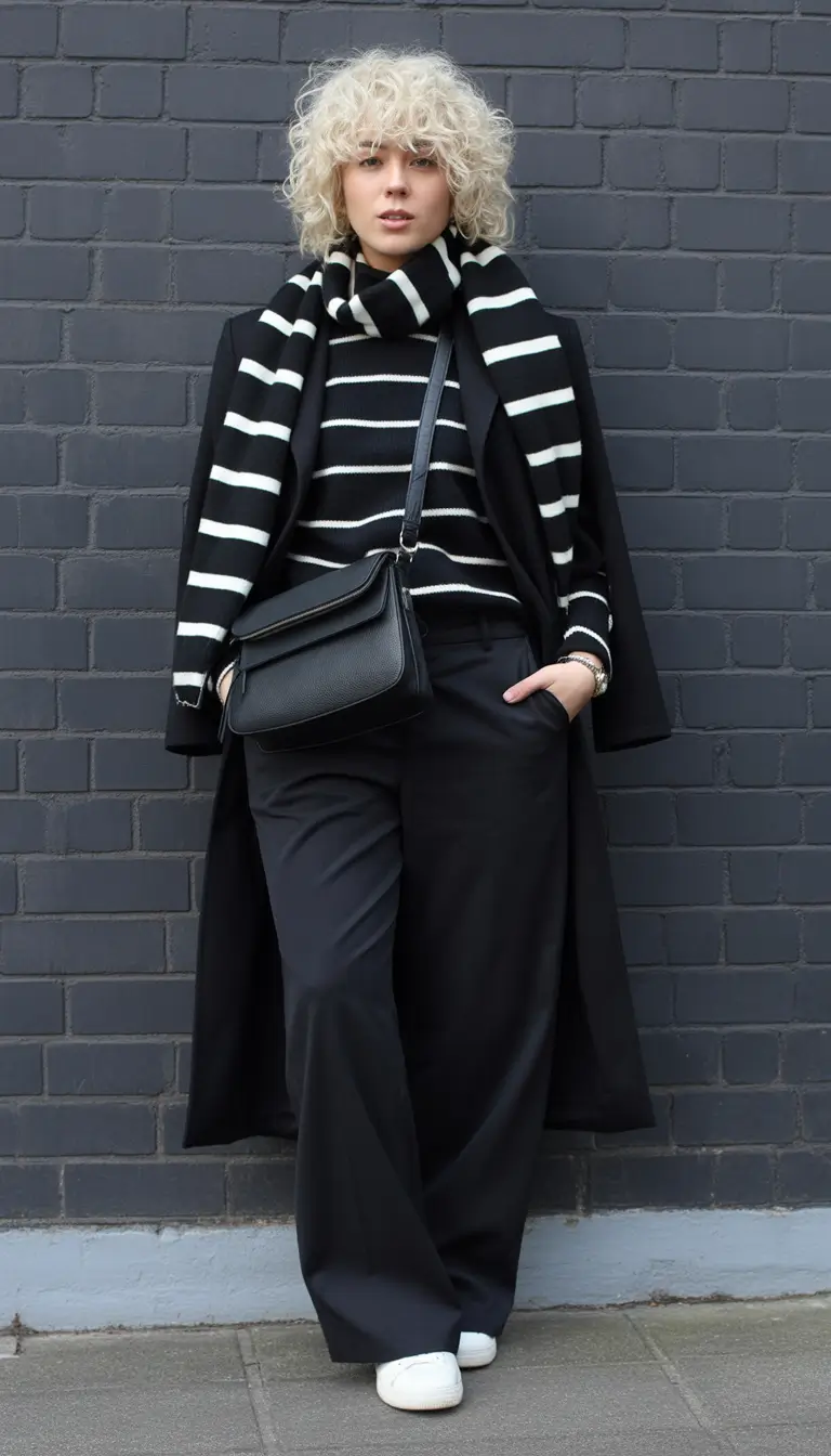 cozy winter outfits Stripes and Sharp Tailoring