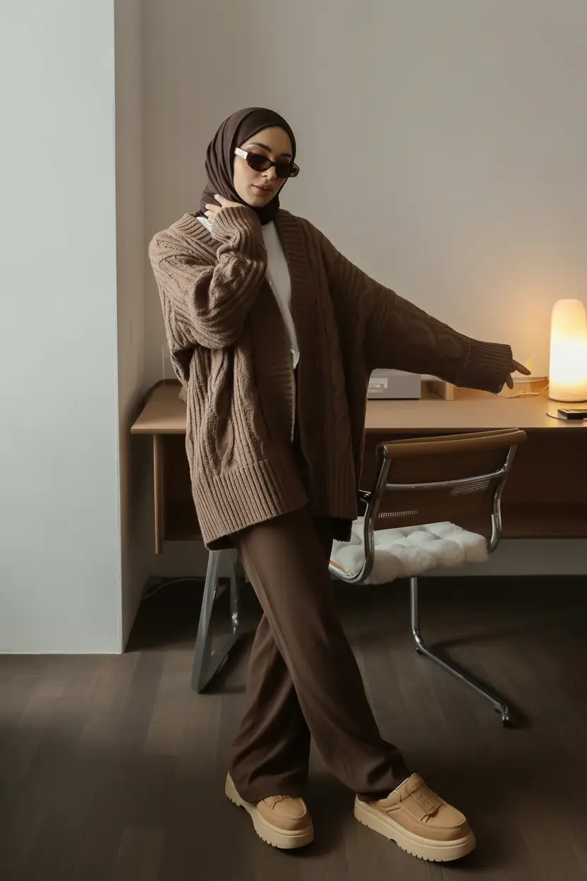 cozy winter outfits Oversized Knit Layers with a Modest Touch