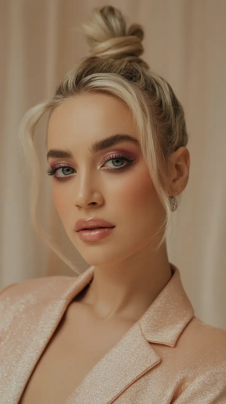 cute winter hairstyles Playful High Top Knot with Face-Framing Highlights