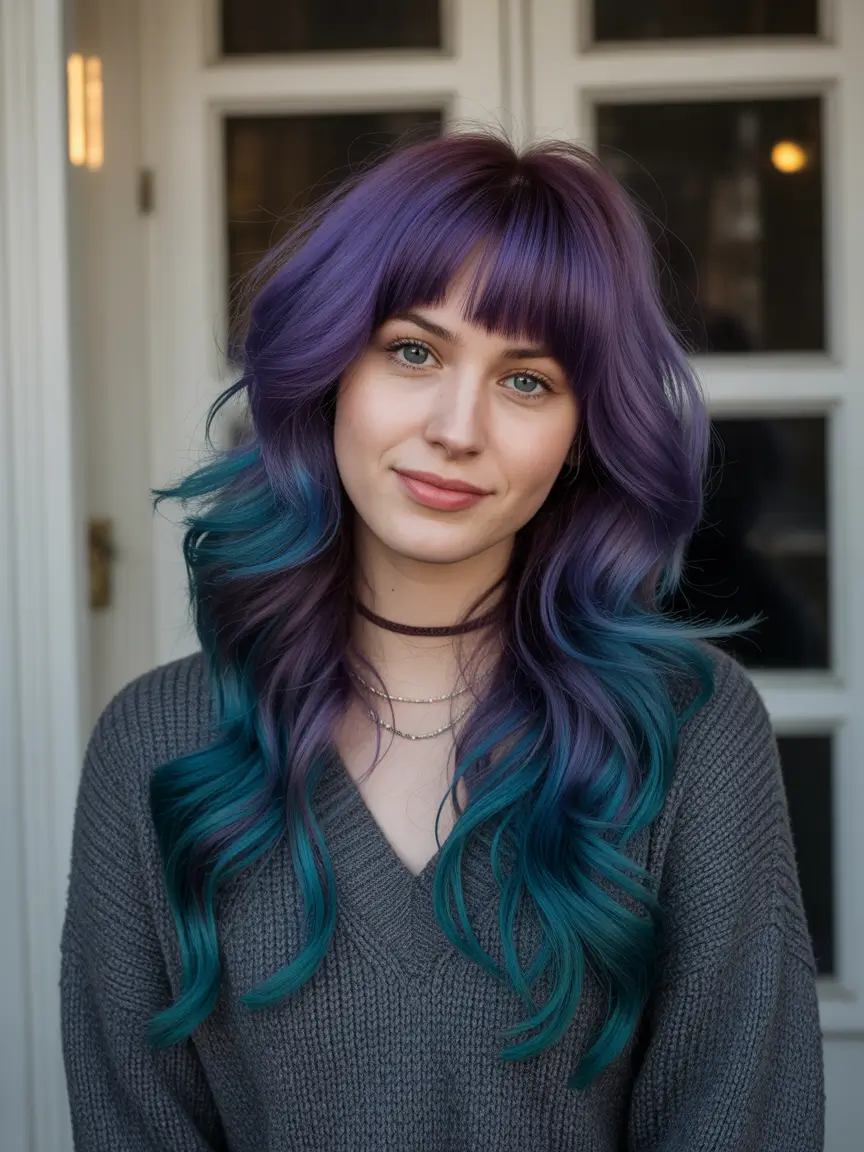 cute winter hairstyles Violet-to-Teal Ombre Waves