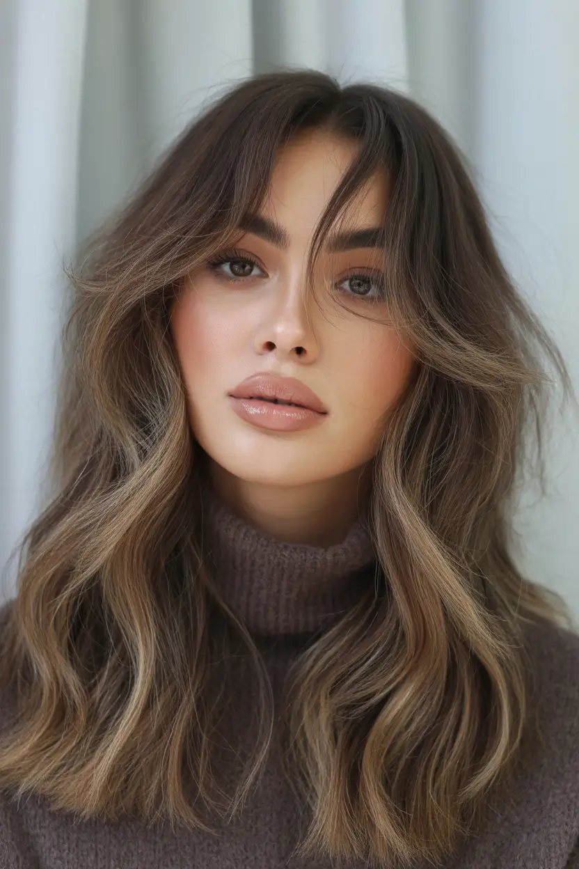 cute winter hairstyles Textured Layers with Curtain Bangs
