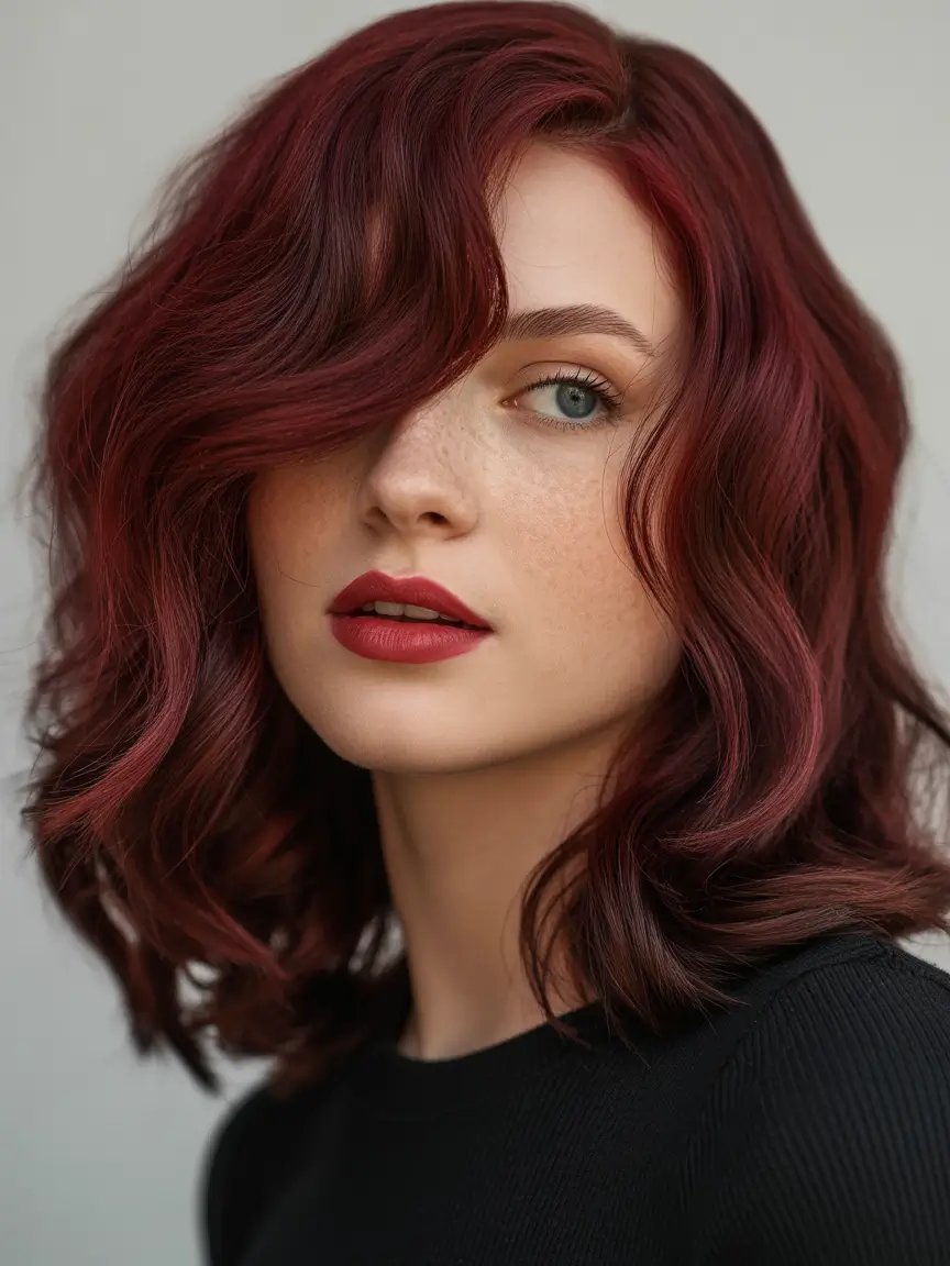 cute winter hairstyles Velvety Burgundy Waves