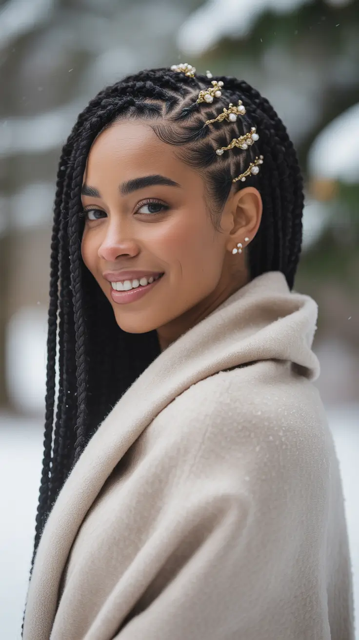 cute winter hairstyles Beaded Winter Box Braids